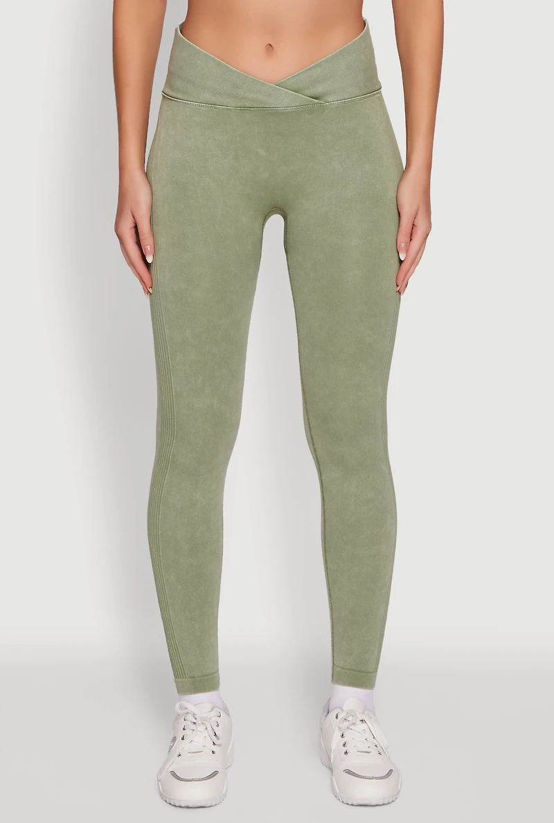 Womens Seamless Mineral Wash Ruched High Waisted Leggings, Green, Size L