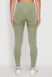 Womens Seamless Mineral Wash Ruched High Waisted Leggings, Green, Size L