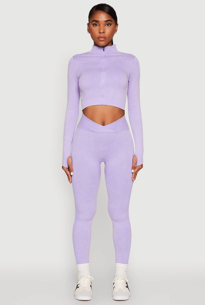 Womens Seamless Mineral Wash Ruched High Waisted Leggings, Purple, Size L