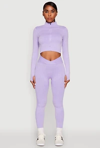 Womens Seamless Mineral Wash Ruched High Waisted Leggings, Purple, Size L
