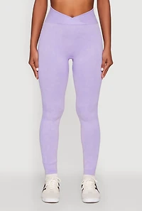 Womens Seamless Mineral Wash Ruched High Waisted Leggings, Purple, Size L