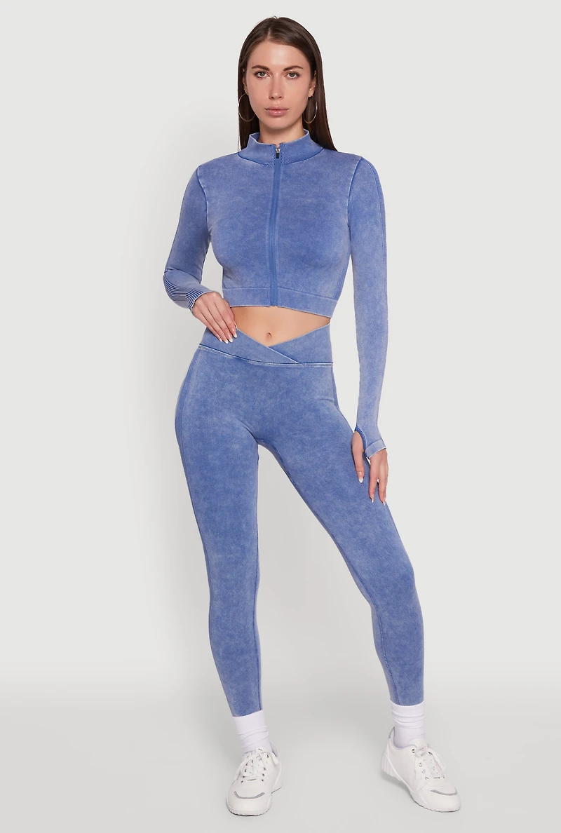 Womens Seamless Mineral Wash Ruched High Waisted Leggings, Blue, Size M