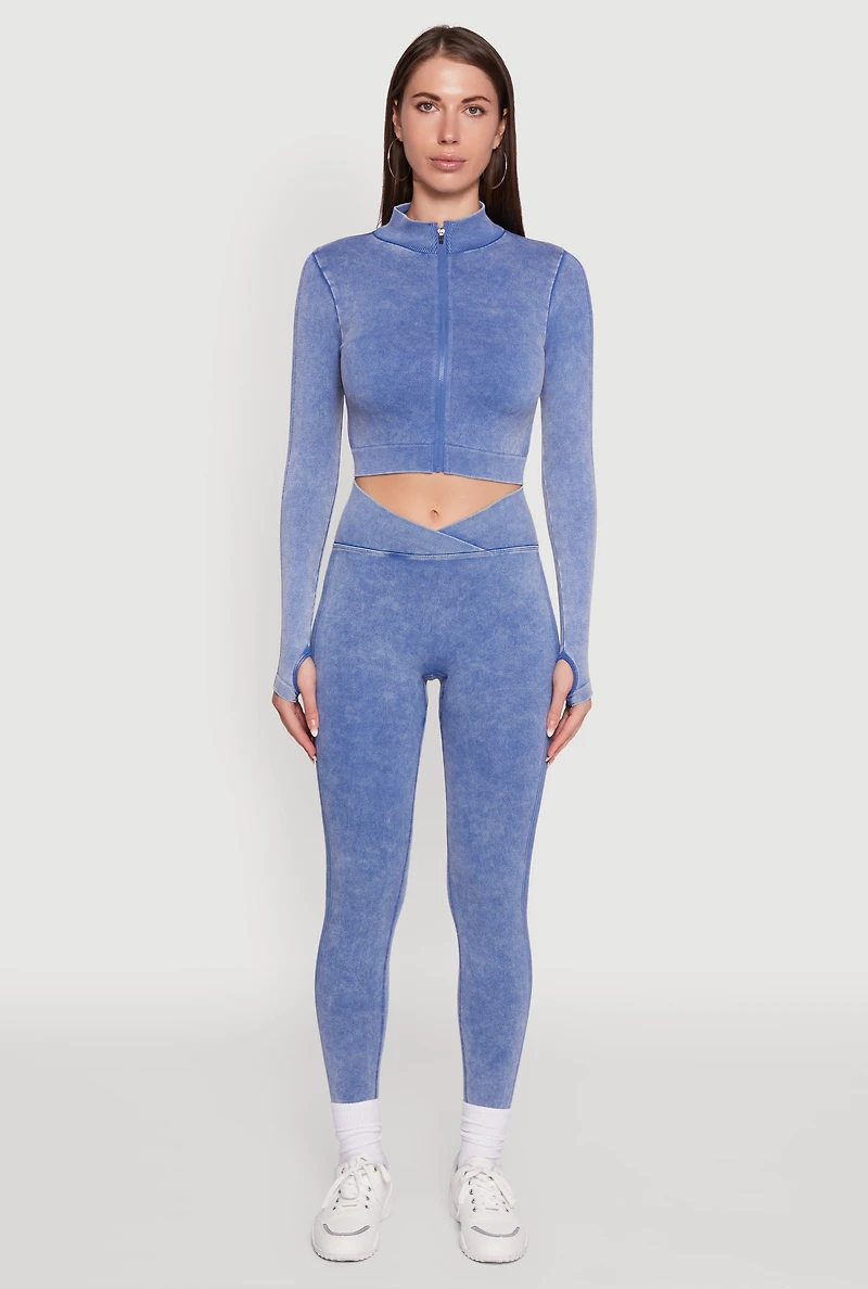 Womens Seamless Mineral Wash Ruched High Waisted Leggings, Blue, Size M