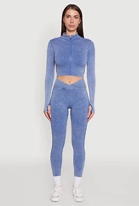 Womens Seamless Mineral Wash Ruched High Waisted Leggings, Blue, Size L