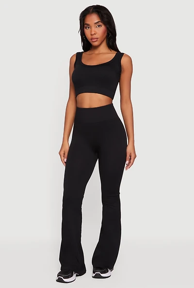 Ribbed High Waisted Flare Leg Active Pants