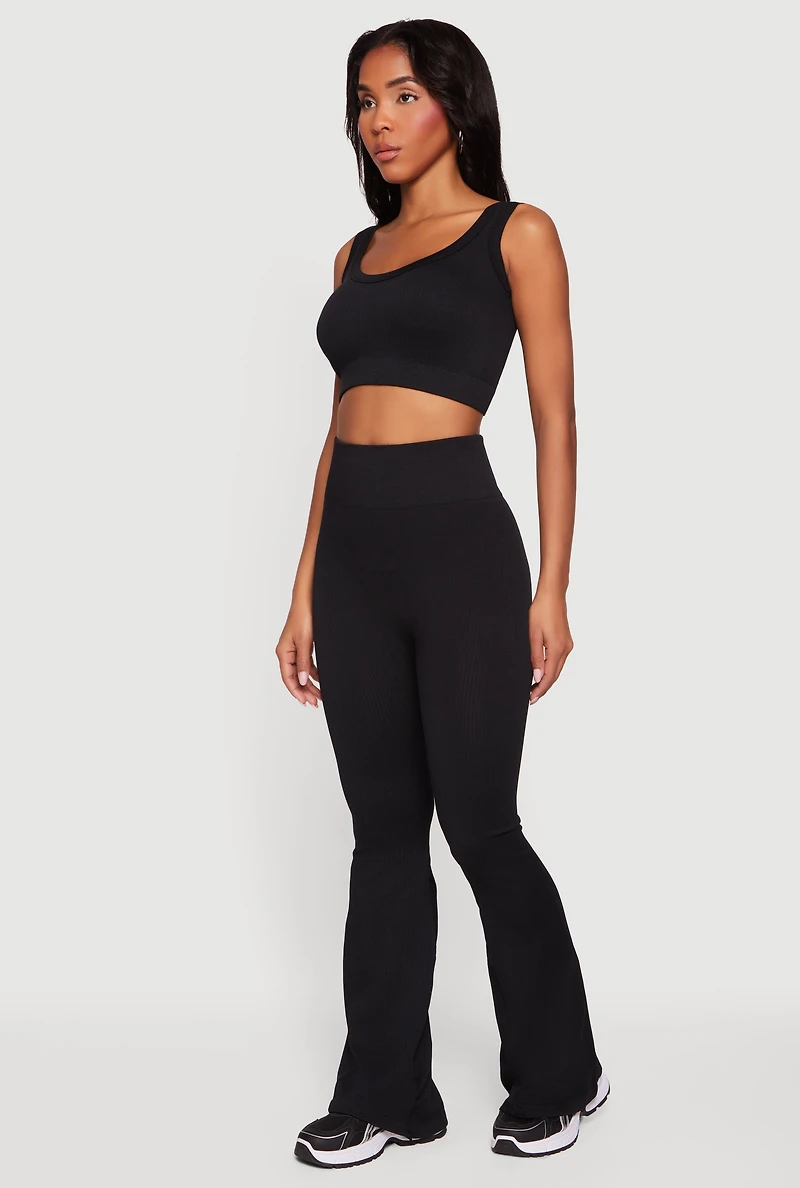 Ribbed High Waisted Flare Leg Active Pants