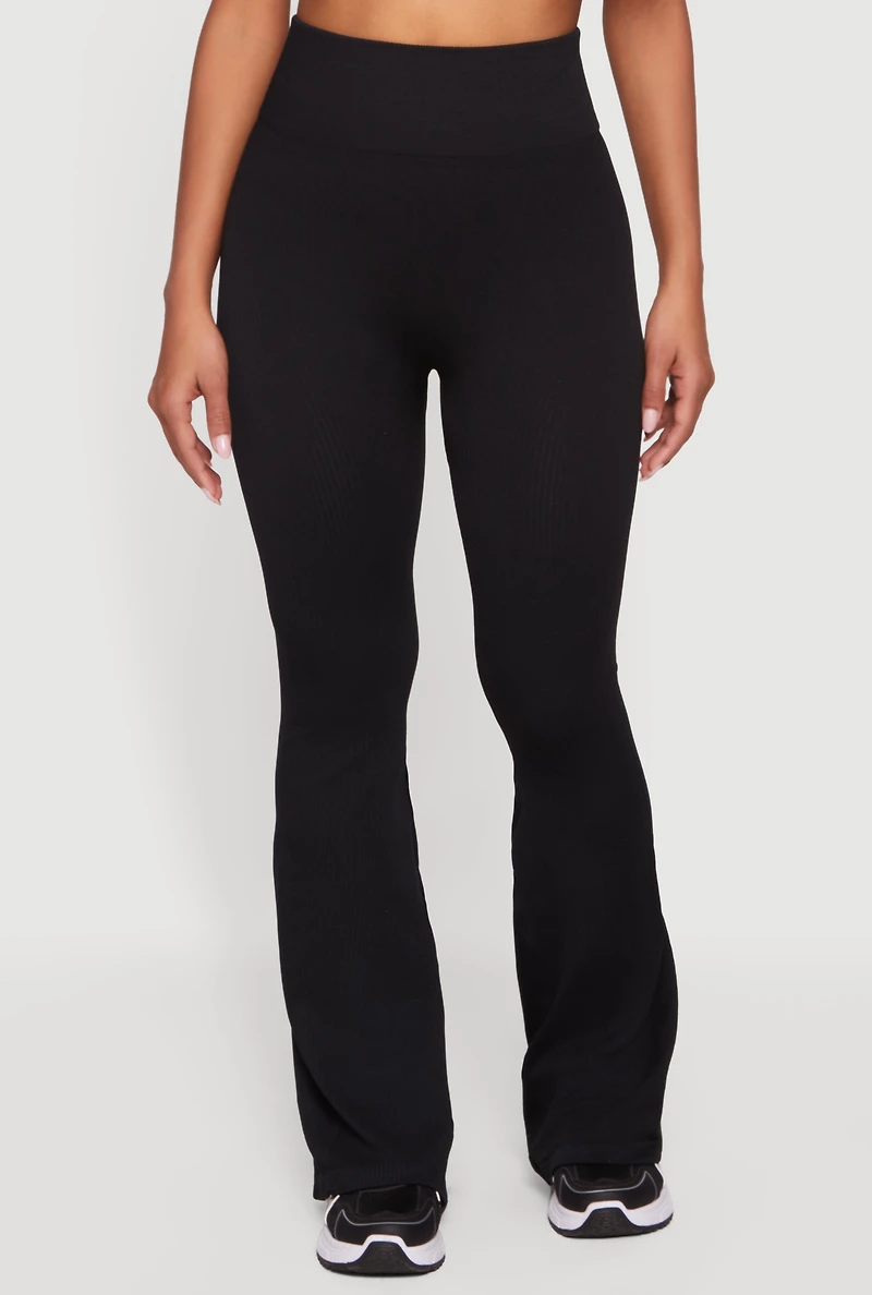 Ribbed High Waisted Flare Leg Active Pants