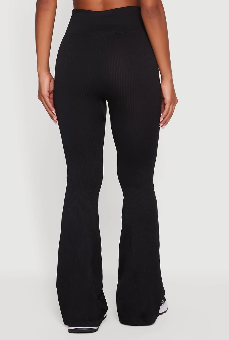 Ribbed High Waisted Flare Leg Active Pants