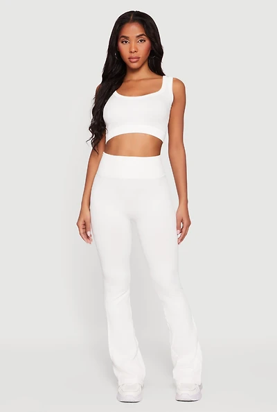 Ribbed High Waisted Flare Leg Active Pants
