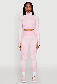 Womens Striped Detail Two Tone Leggings, Pink,