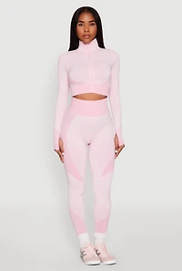 Womens Striped Detail Two Tone Leggings, Pink,