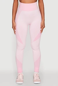 Womens Striped Detail Two Tone Leggings, Pink,