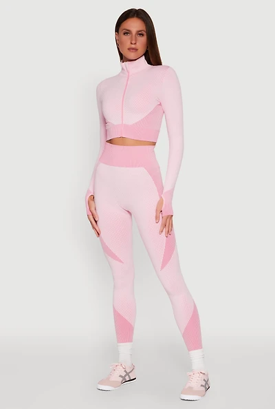 Womens Striped Detail Two Tone Leggings, Pink,