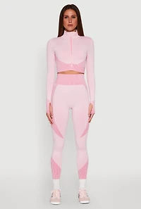 Womens Striped Detail Two Tone Leggings, Pink,