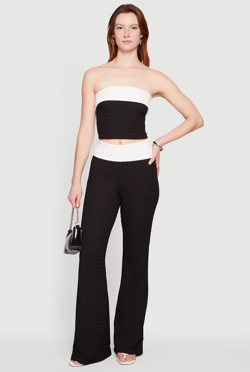 Contrast Trim Flare Leg Casual Pants