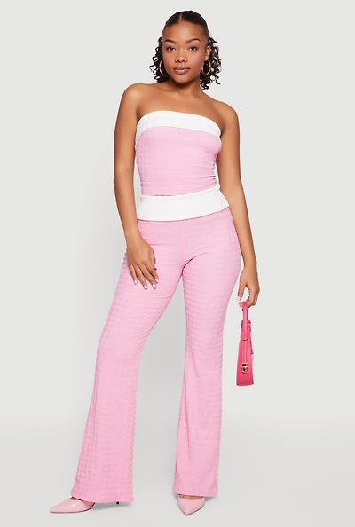 Contrast Trim Flare Leg Casual Pants