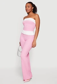 Contrast Trim Flare Leg Casual Pants