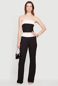 Textured Knit Contrast Trim Crop Tube Top