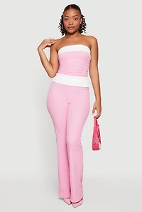 Textured Knit Contrast Trim Crop Tube Top