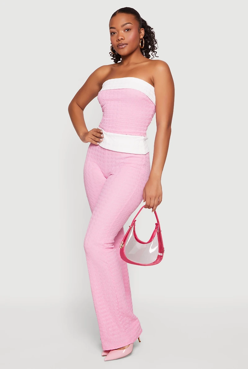 Textured Knit Contrast Trim Crop Tube Top