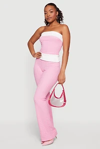 Textured Knit Contrast Trim Crop Tube Top
