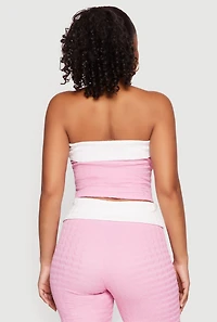 Textured Knit Contrast Trim Crop Tube Top