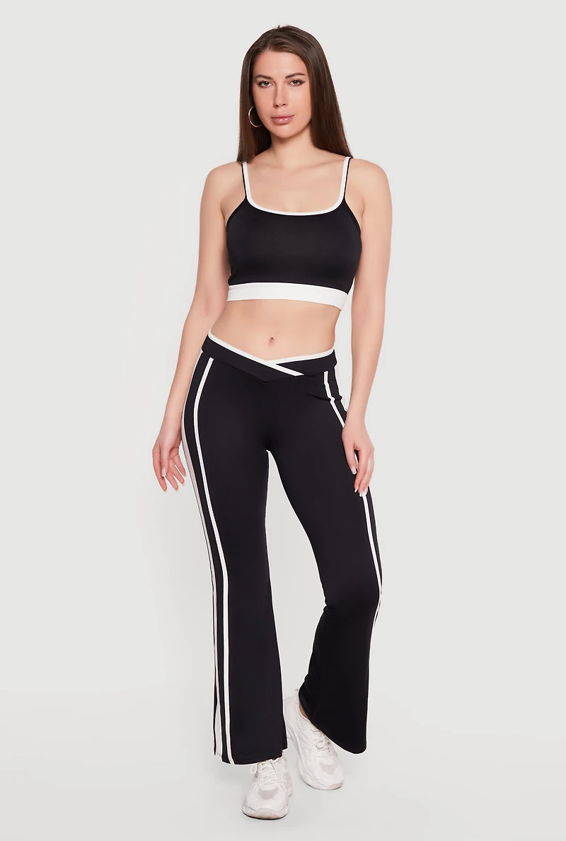 Contrast Trim Crossover Flare Active Pants