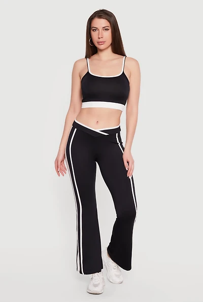 Contrast Trim Crossover Flare Active Pants