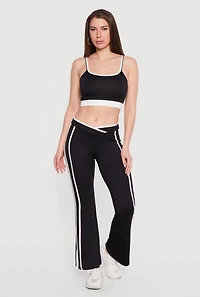 Contrast Trim Crossover Flare Active Pants