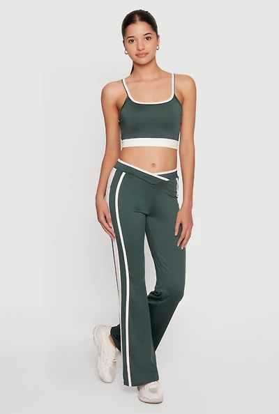 Contrast Trim Crossover Flare Active Pants