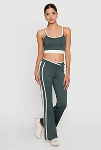 Contrast Trim Crossover Flare Active Pants