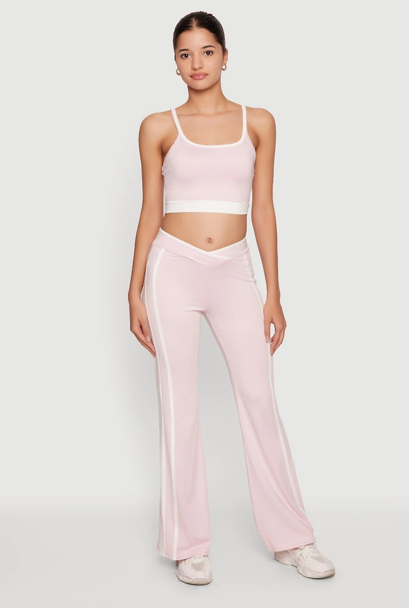 Contrast Trim Crossover Flare Active Pants