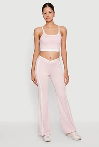 Contrast Trim Crossover Flare Active Pants