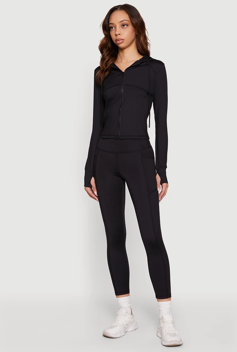 Long Sleeve Zip Front Hooded Active Jacket