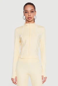 Contrast Piping Zip Front Active Jacket with Thumb Holes