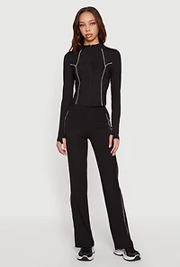 Contrast Piping High Waisted Straight Leg Active Pants