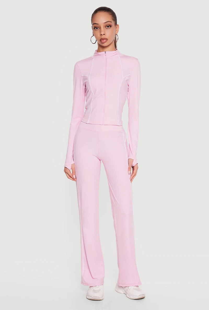 Contrast Piping High Waisted Straight Leg Active Pants