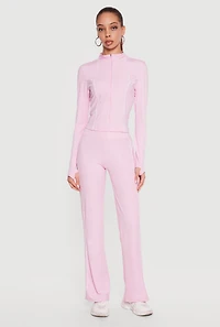 Contrast Piping High Waisted Straight Leg Active Pants