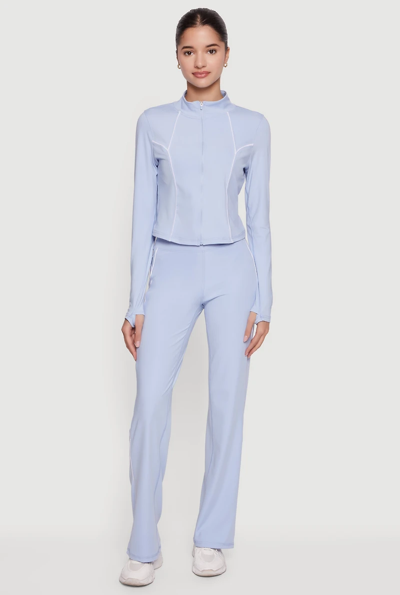Contrast Piping High Waisted Straight Leg Active Pants