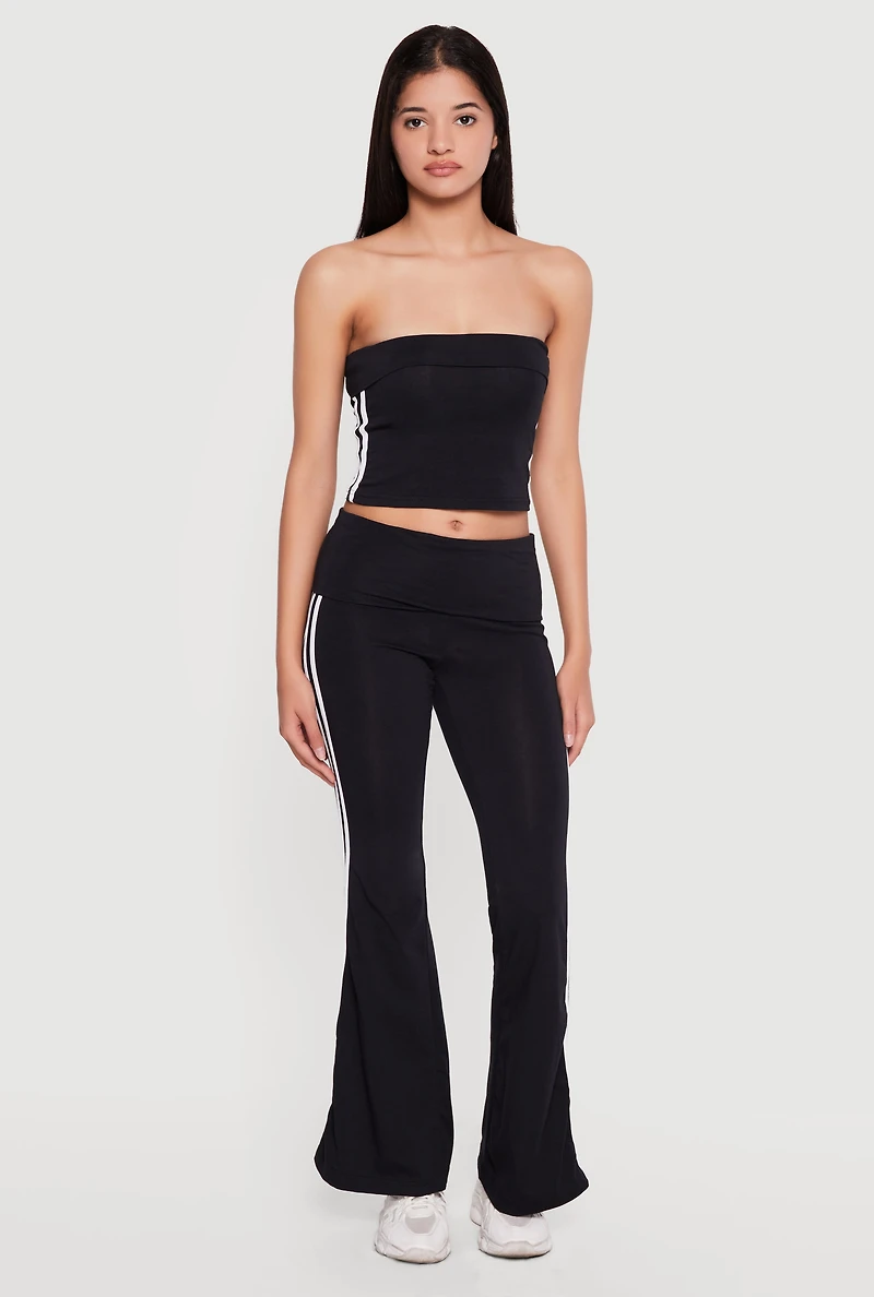 Fold Over Active Pants with Varsity Stripe Detail