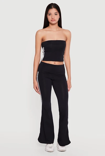 Fold Over Active Pants with Varsity Stripe Detail