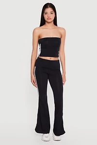 Fold Over Active Pants with Varsity Stripe Detail