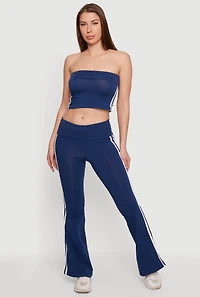 Fold Over Active Pants with Varsity Stripe Detail