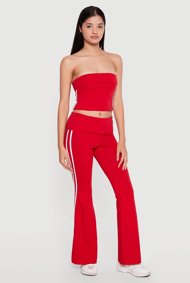 Fold Over Active Pants with Varsity Stripe Detail