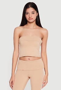 Fold Over Tube Top with Varsity Stripe Detail