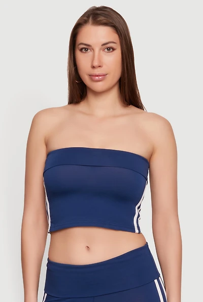 Fold Over Tube Top with Varsity Stripe Detail