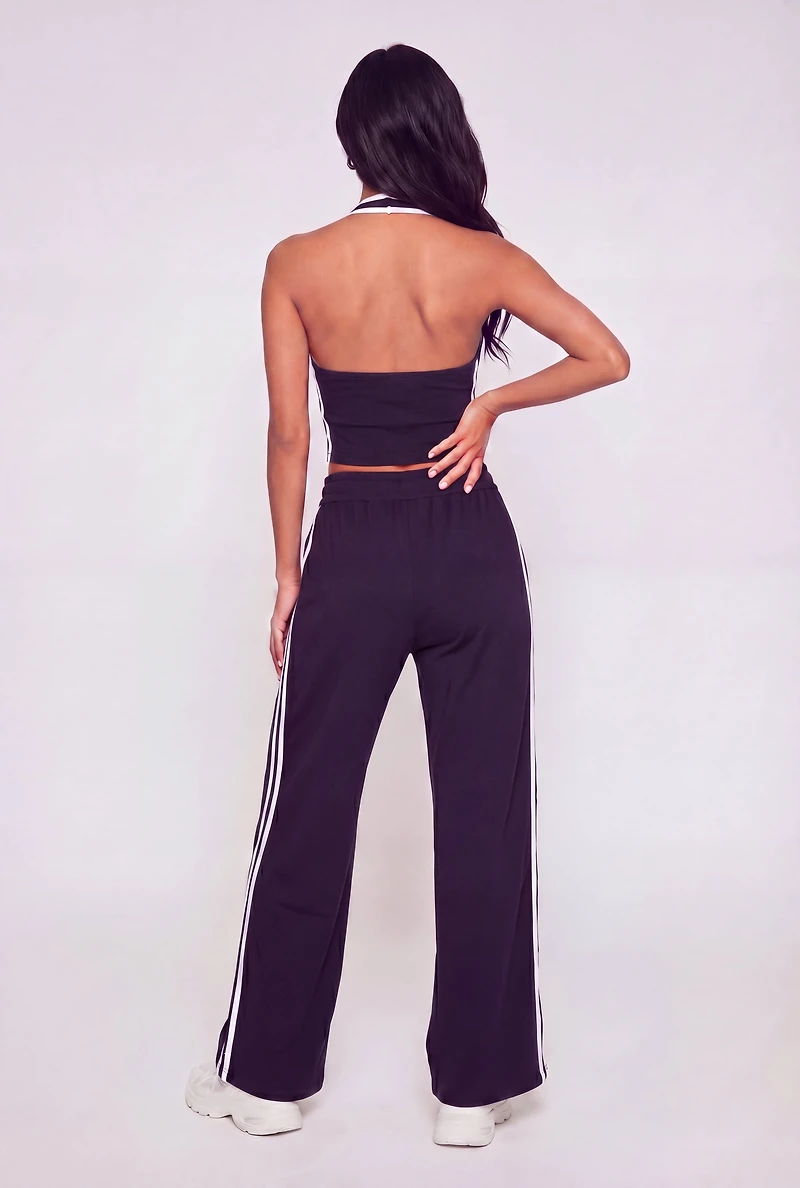 Varsity Stripe Number Graphic Side Slit Pants