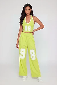 Varsity Stripe Number Graphic Side Slit Pants