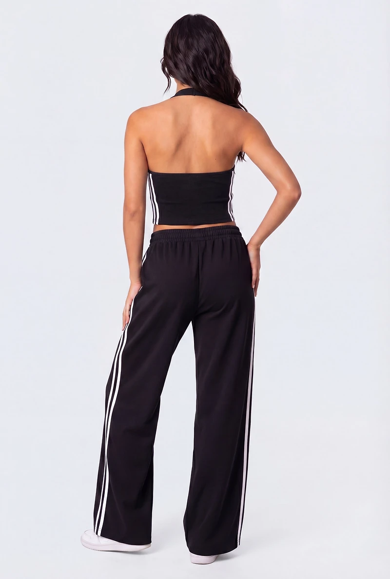 Varsity Stripe Number Graphic Halter Crop Top