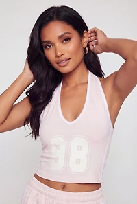 Varsity Stripe Number Graphic Halter Crop Top